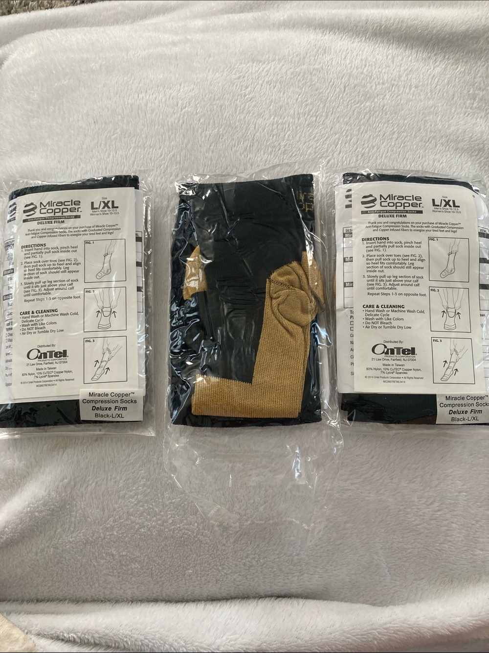 Men's Compression Socks - Black & Tan, L/XL.   3 pack